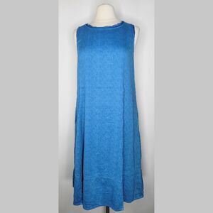 KLEEN Blue Midi Dress Size M Silk Linen Blend Sleeveless Lagenlook Ruffle Pocket